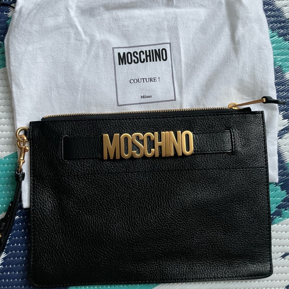 100% Authentic Moschino black leather clutch